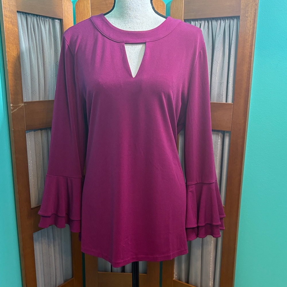 Style & Co. Fuchsia Blouse with Ruffled Bell Sleeves